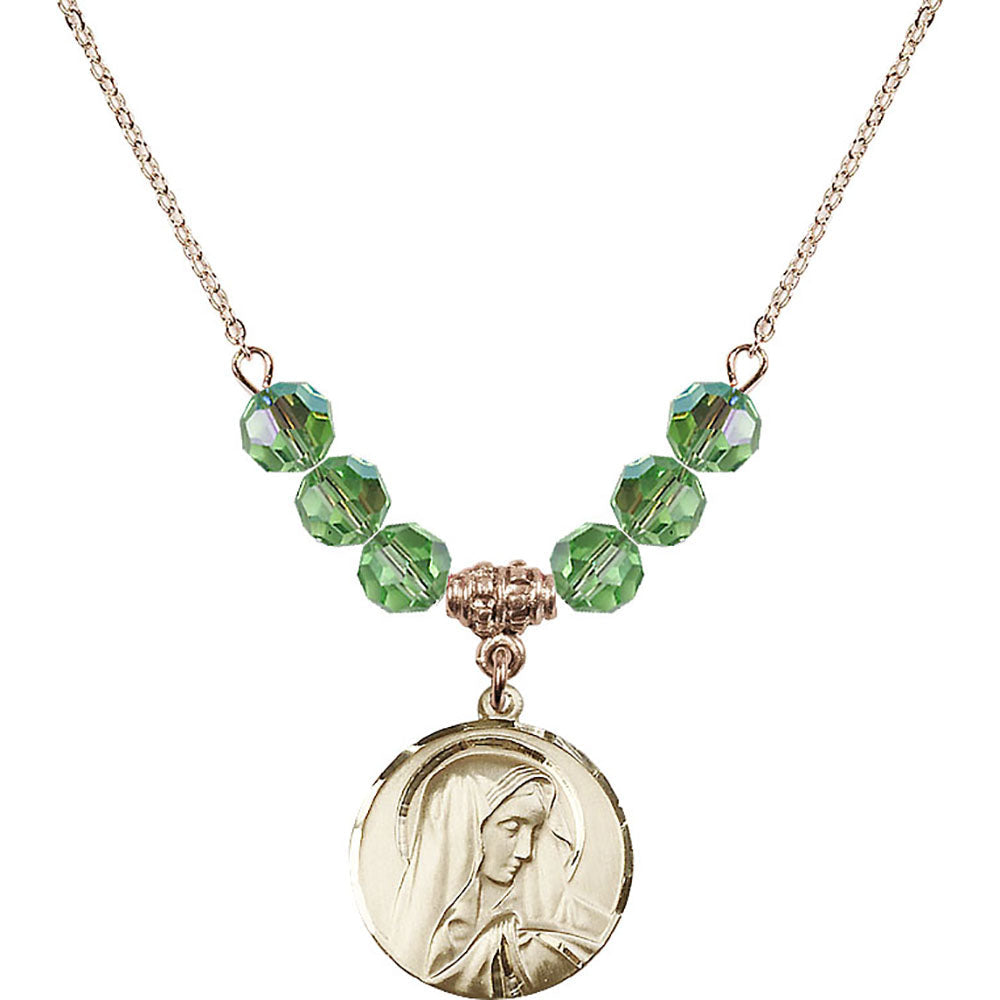 14kt Gold Filled Sorrowful Mother Birthstone Necklace with Peridot Beads - 4249