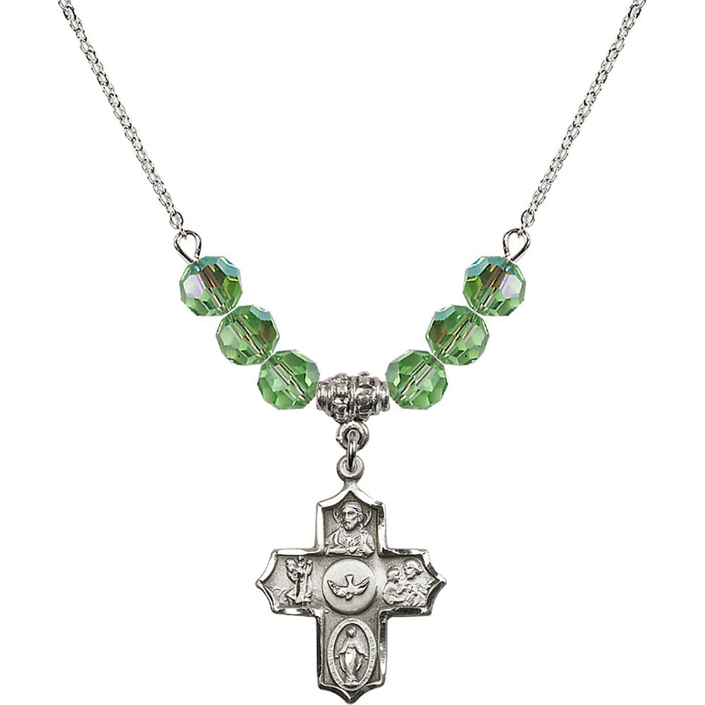 Sterling Silver 5-Way Birthstone Necklace with Peridot Beads - 4255