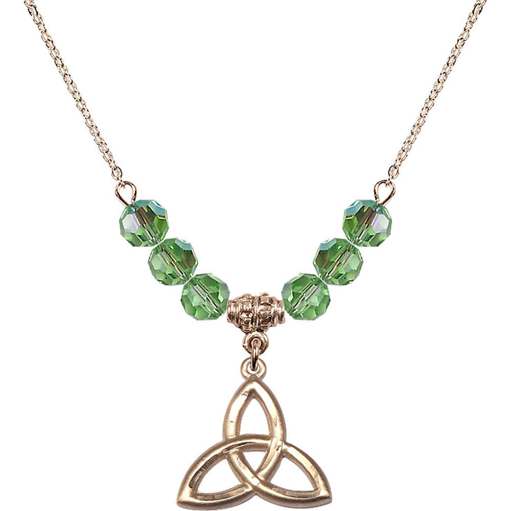 14kt Gold Filled Trinity Irish Knot Birthstone Necklace with Peridot Beads - 5101
