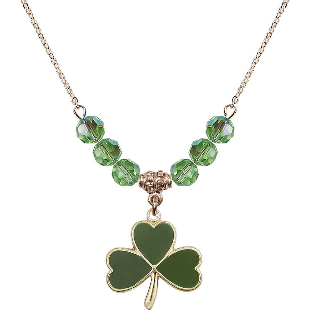 14kt Gold Filled Shamrock Birthstone Necklace with Peridot Beads - 5248