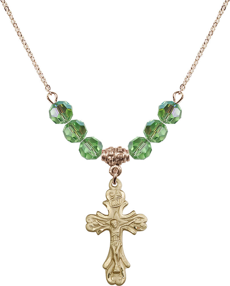 14kt Gold Filled Crucifix Birthstone Necklace with Peridot Beads - 5421