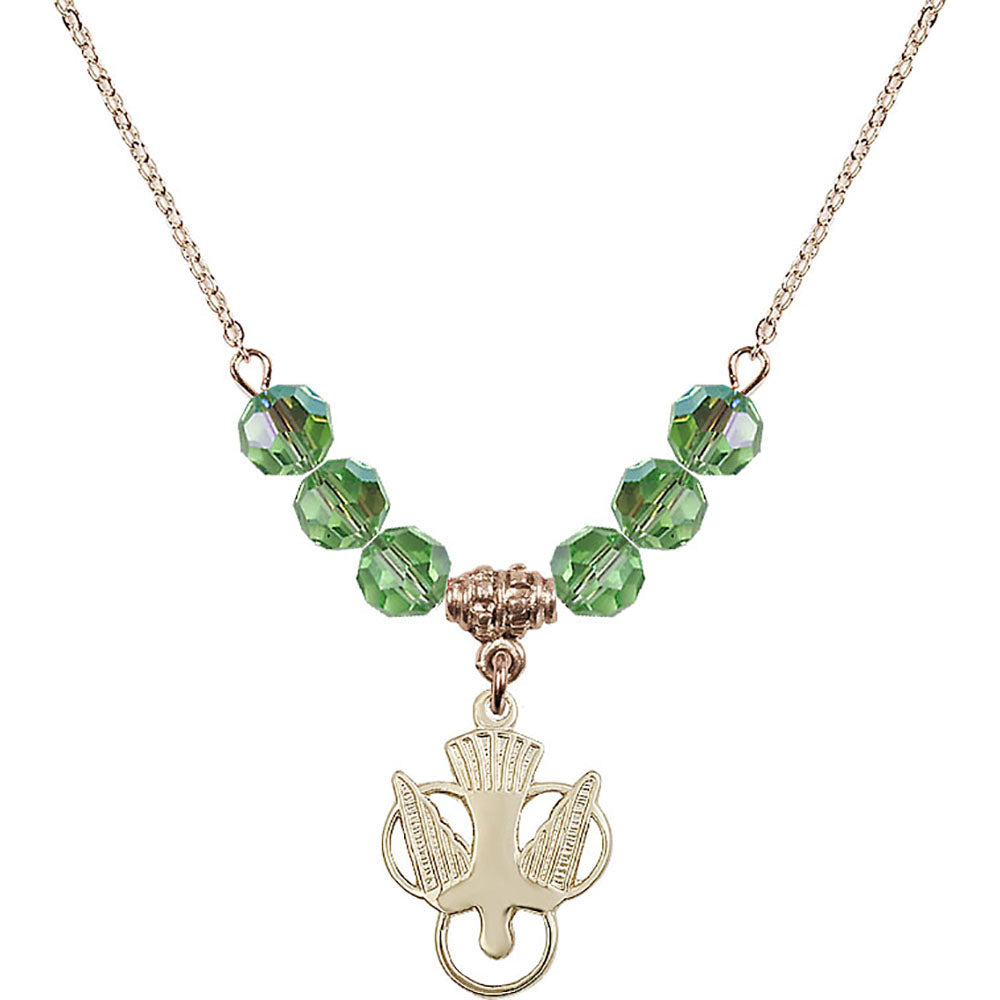 14kt Gold Filled Holy Spirit Birthstone Necklace with Peridot Beads - 5430