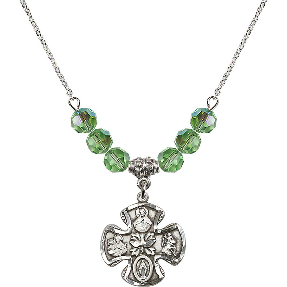 Sterling Silver 5-Way Birthstone Necklace with Peridot Beads - 5443
