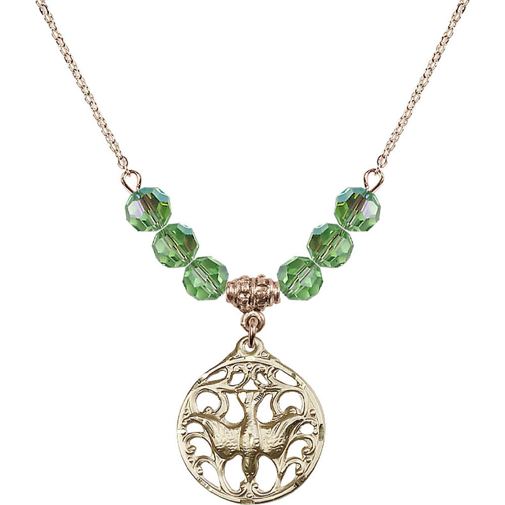 14kt Gold Filled Holy Spirit Birthstone Necklace with Peridot Beads - 5655