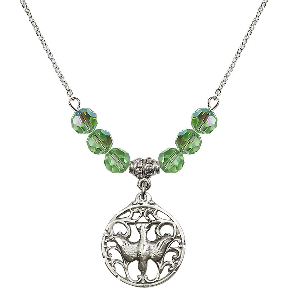 Sterling Silver Holy Spirit Birthstone Necklace with Peridot Beads - 5655