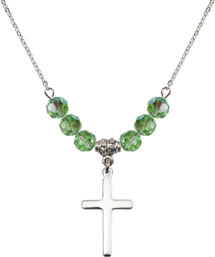 Sterling Silver Cross Birthstone Necklace with Peridot Beads - 5670