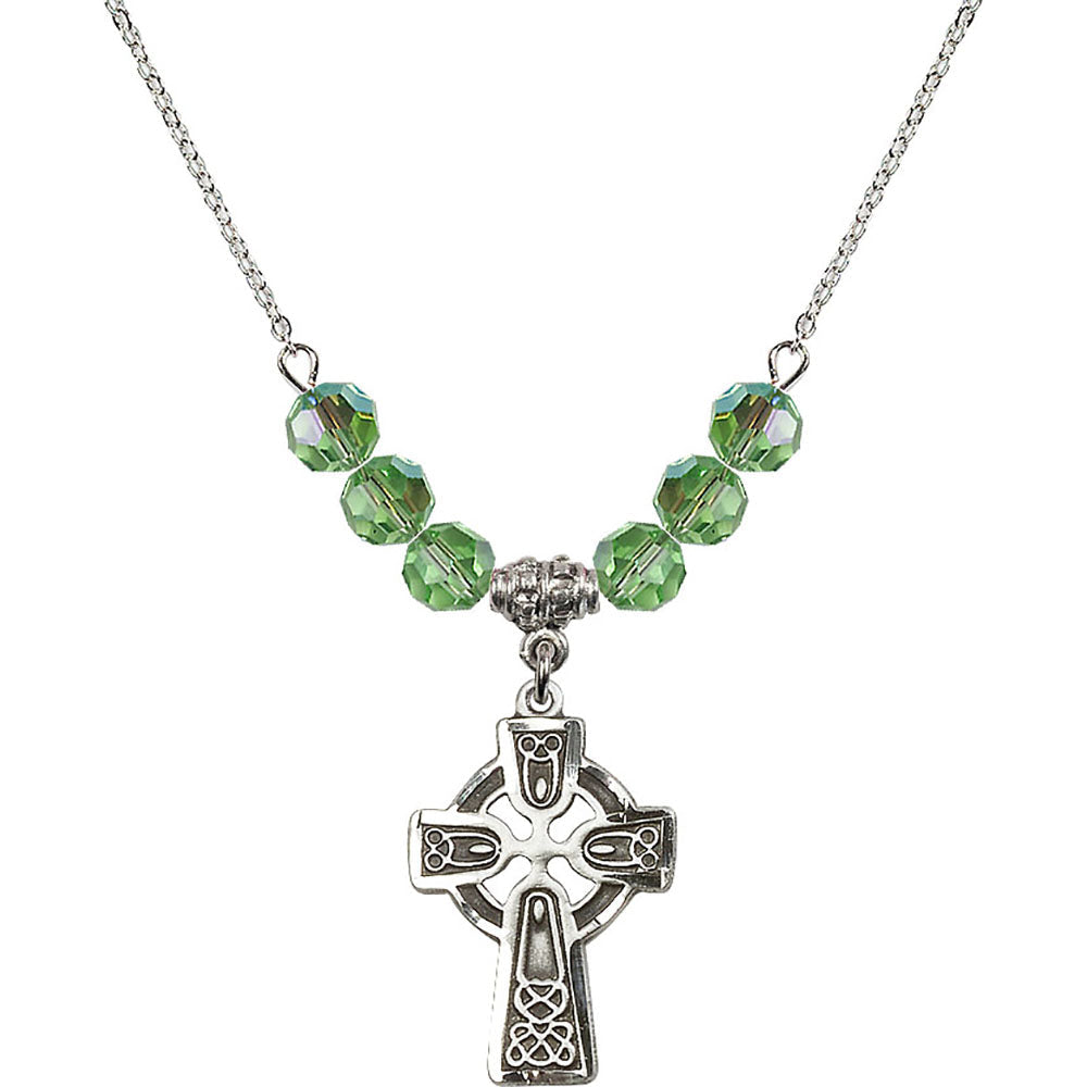 Sterling Silver Celtic Cross Birthstone Necklace with Peridot Beads - 5689