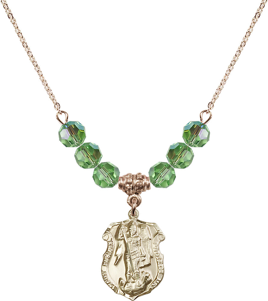 14kt Gold Filled Saint Michael the Archangel Birthstone Necklace with Peridot Beads - 5692