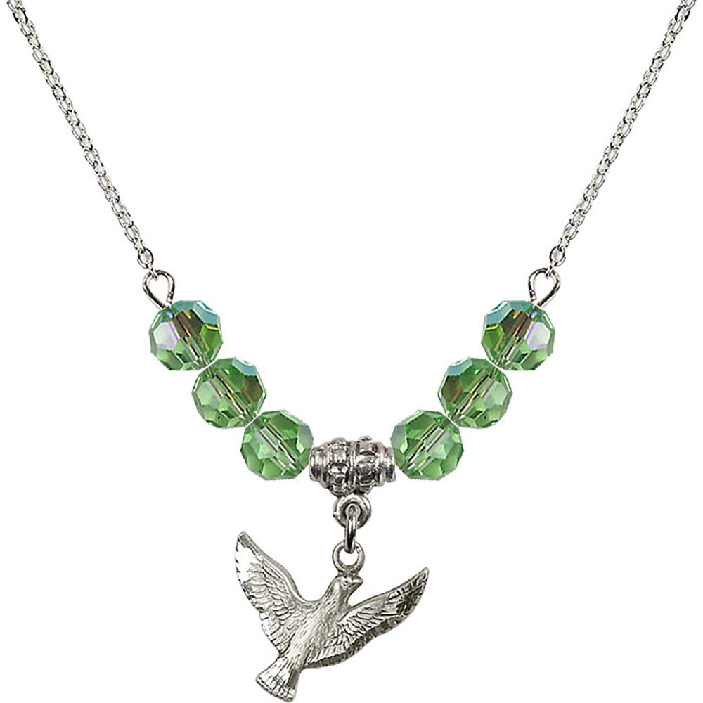Sterling Silver Holy Spirit Birthstone Necklace with Peridot Beads - 5912