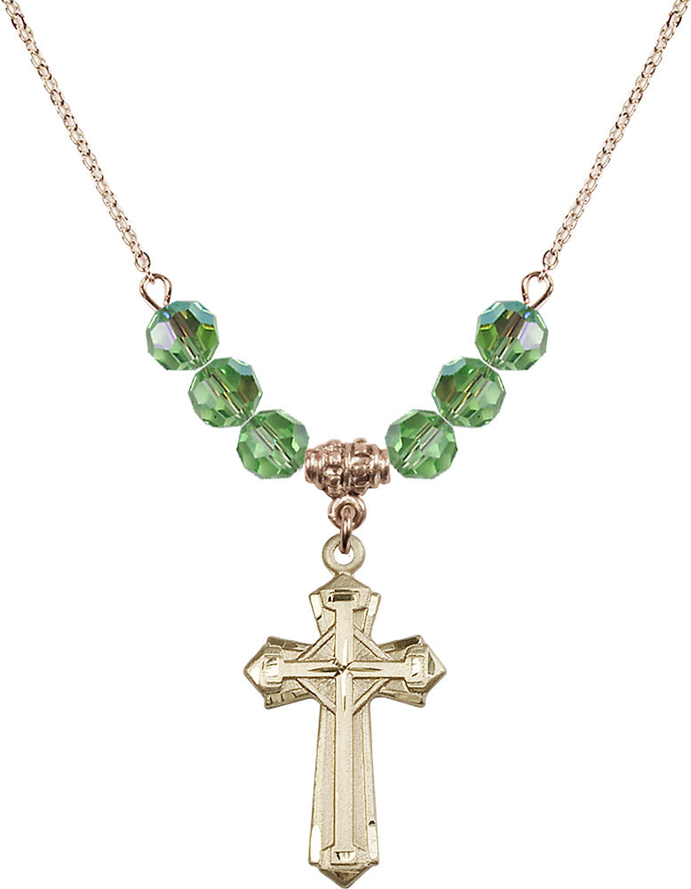 14kt Gold Filled Cross Birthstone Necklace with Peridot Beads - 6012