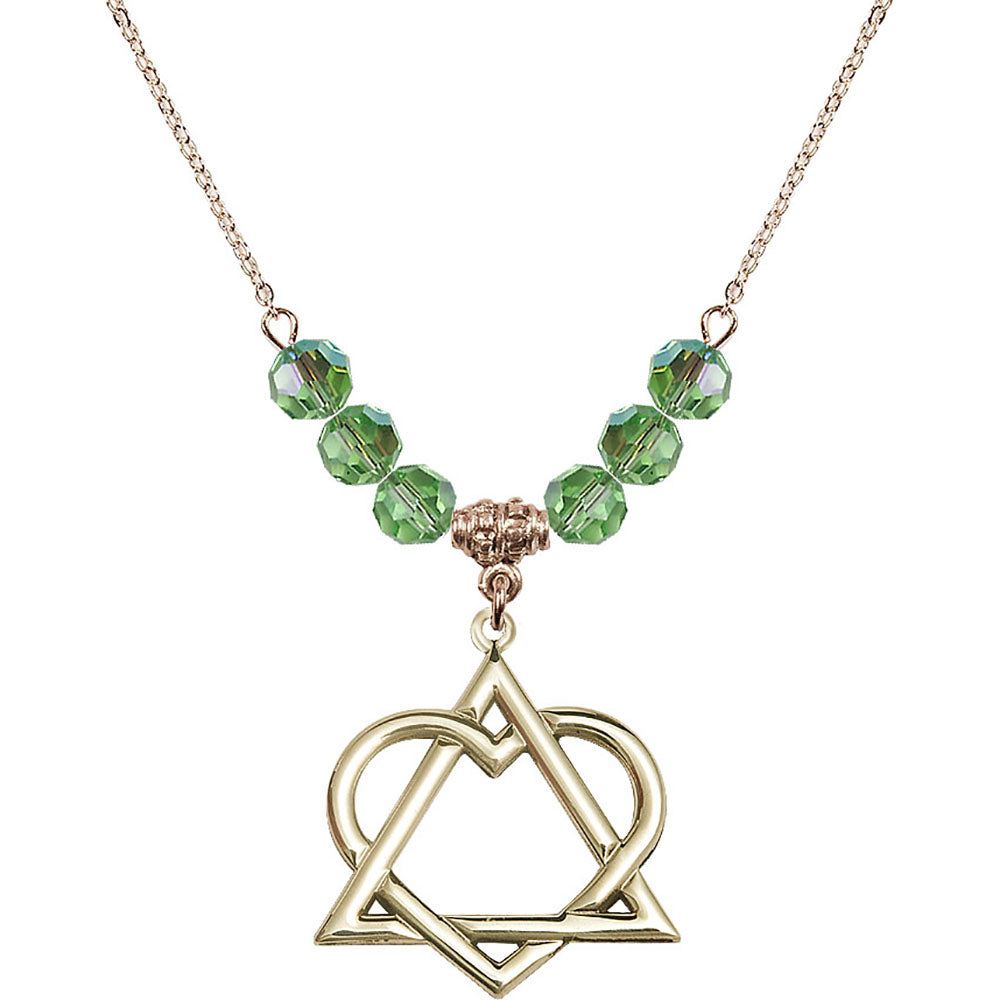 14kt Gold Filled Adoption Heart Birthstone Necklace with Peridot Beads - 6210