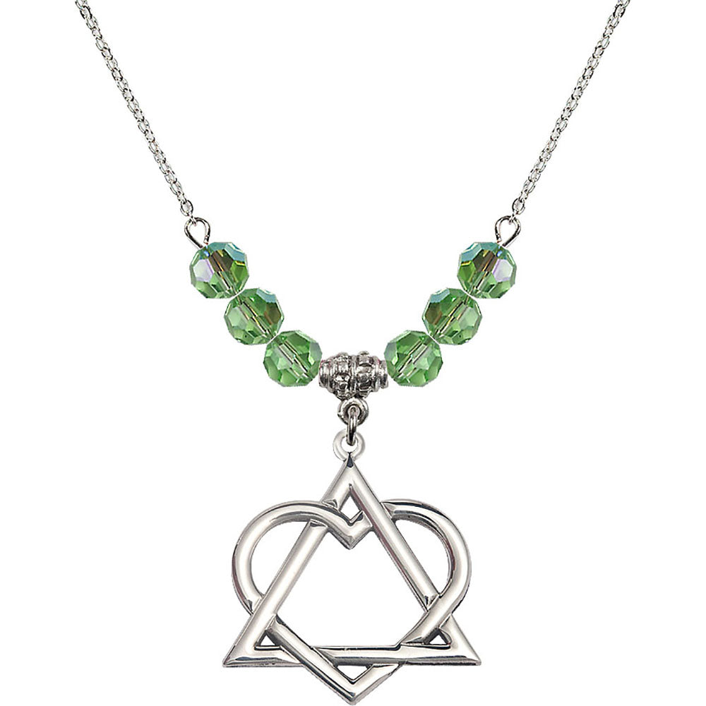 Sterling Silver Adoption Heart Birthstone Necklace with Peridot Beads - 6210