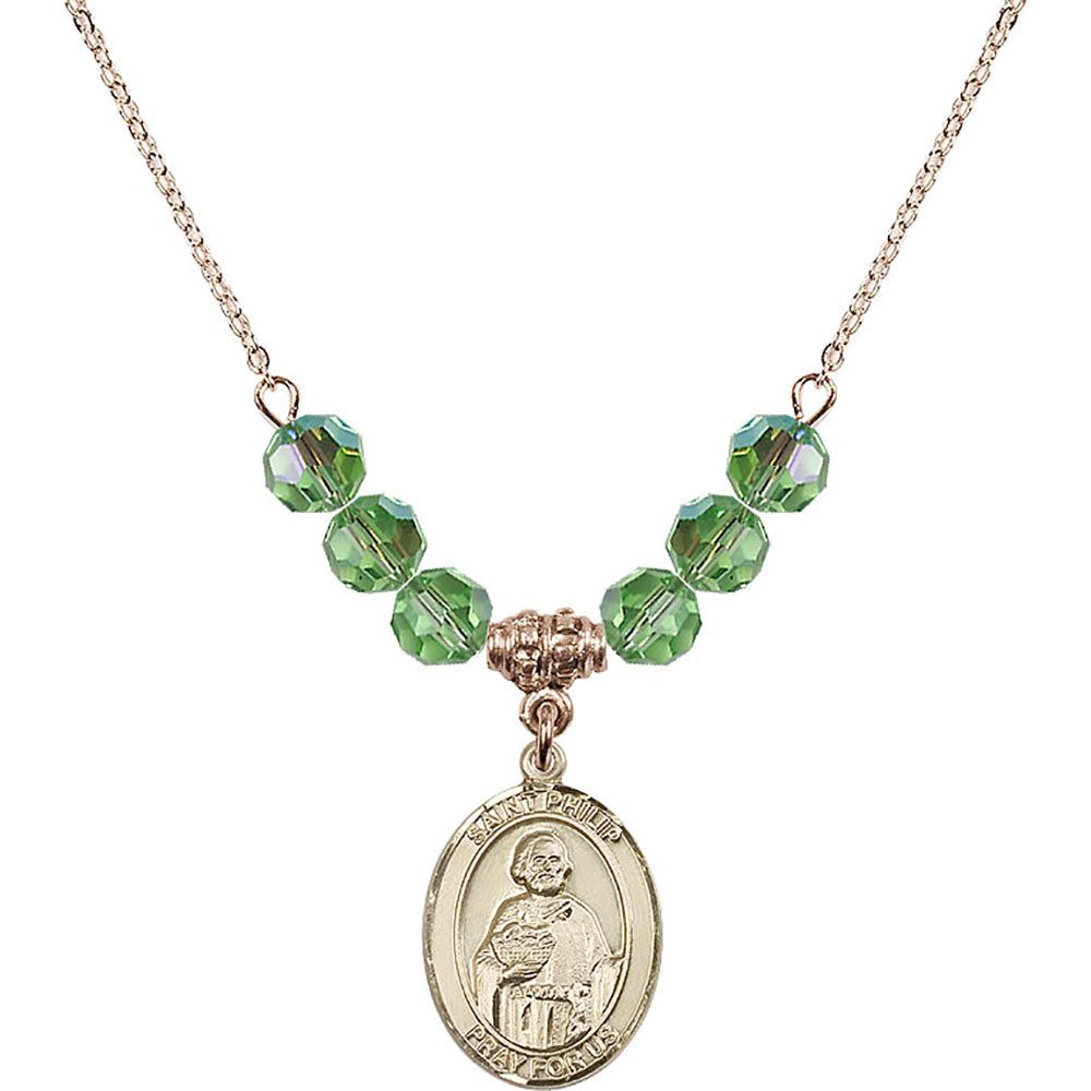 14kt Gold Filled Saint Philip the Apostle Birthstone Necklace with Peridot Beads - 8083