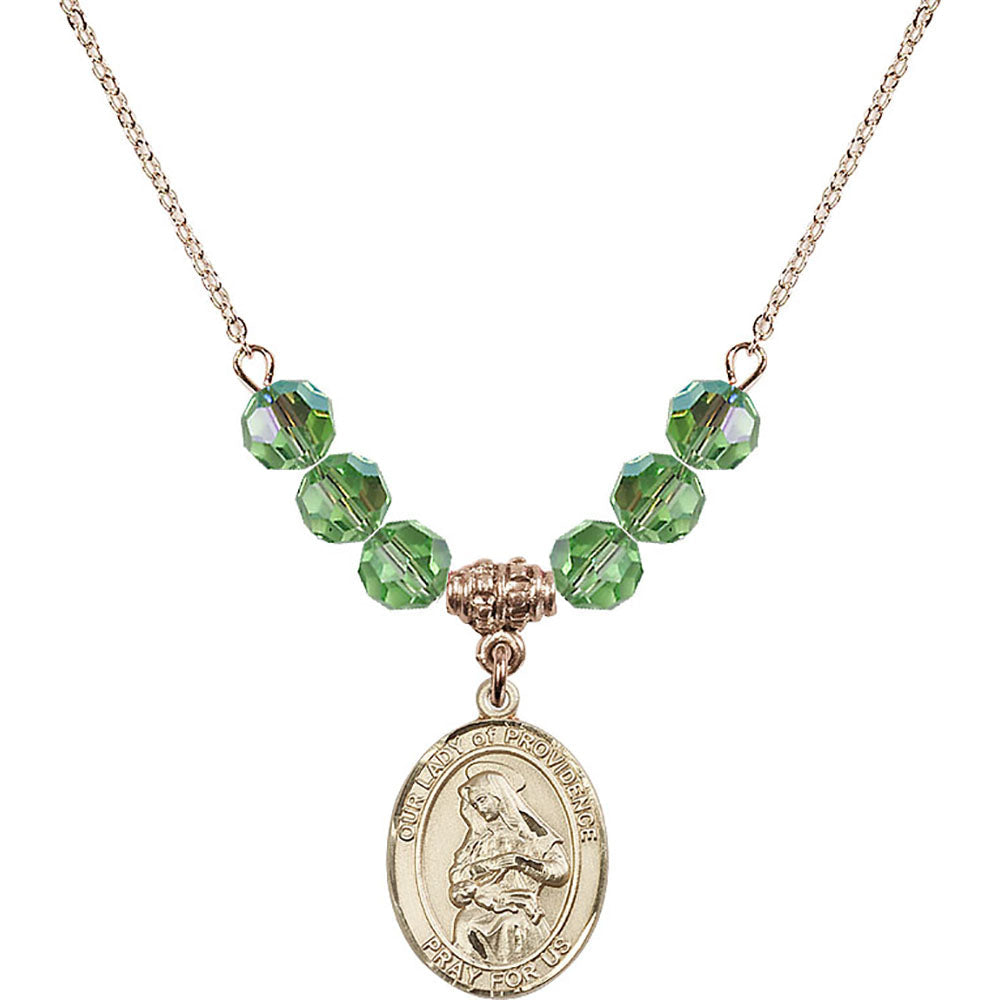 14kt Gold Filled Our Lady of Providence Birthstone Necklace with Peridot Beads - 8087