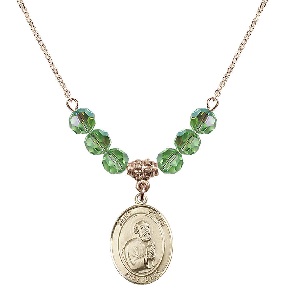 14kt Gold Filled Saint Peter the Apostle Birthstone Necklace with Peridot Beads - 8090