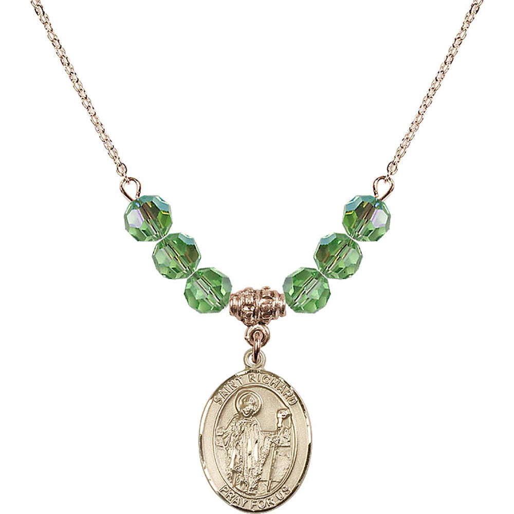 14kt Gold Filled Saint Richard Birthstone Necklace with Peridot Beads - 8093