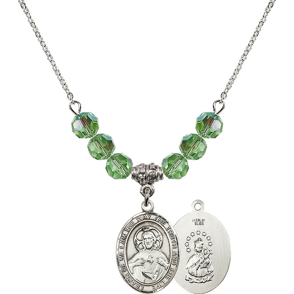 Sterling Silver Scapular Birthstone Necklace with Peridot Beads - 8098
