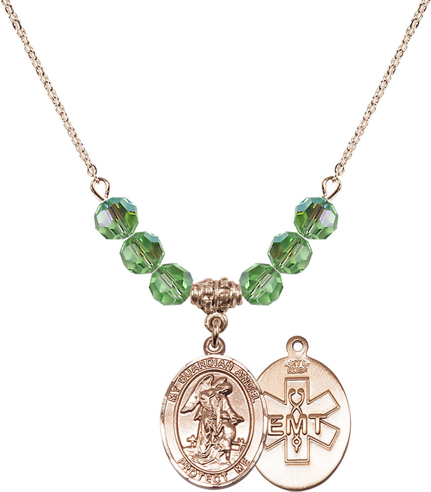14kt Gold Filled Guardian Angel / EMT Birthstone Necklace with Peridot Beads - 8118