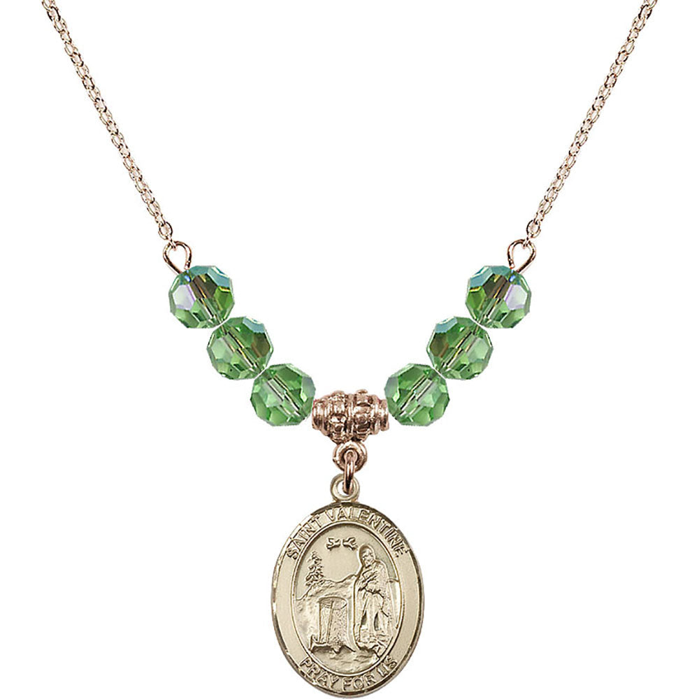 14kt Gold Filled Saint Valentine of Rome Birthstone Necklace with Peridot Beads - 8121