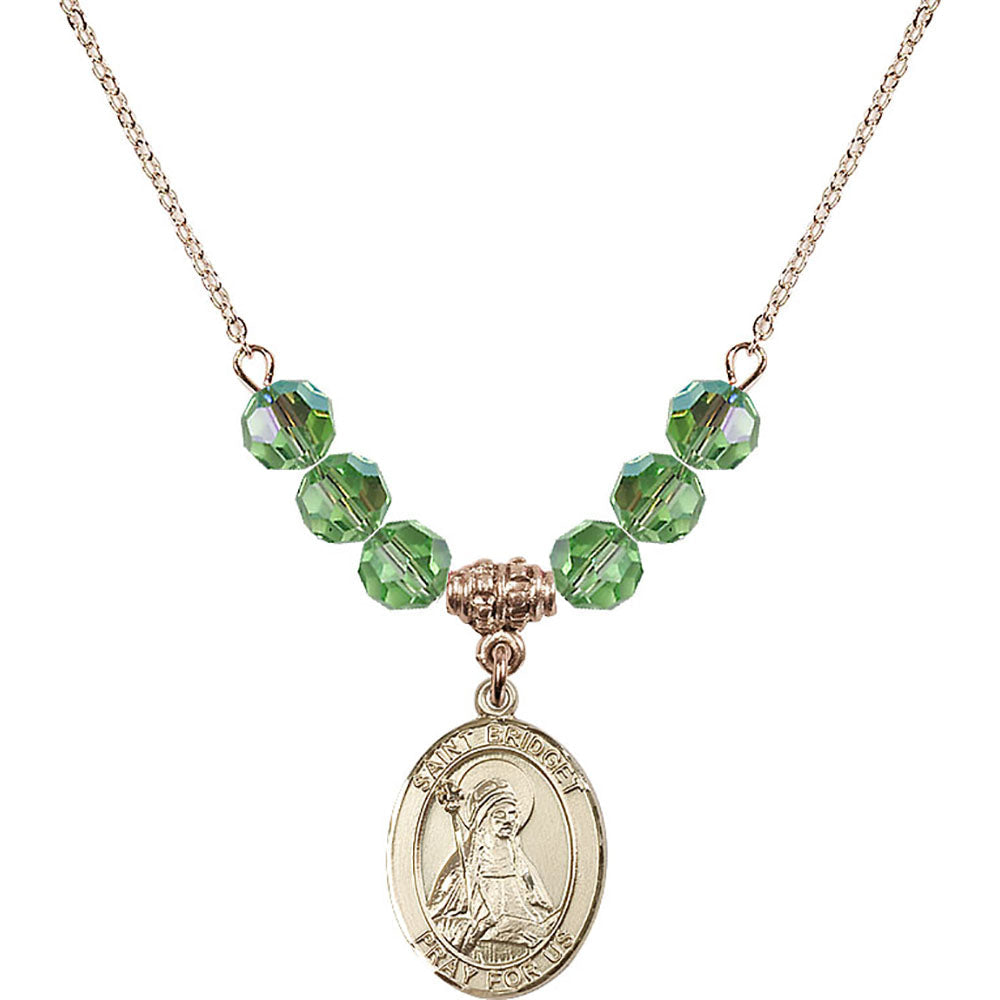 14kt Gold Filled Saint Bridget of Sweden Birthstone Necklace with Peridot Beads - 8122