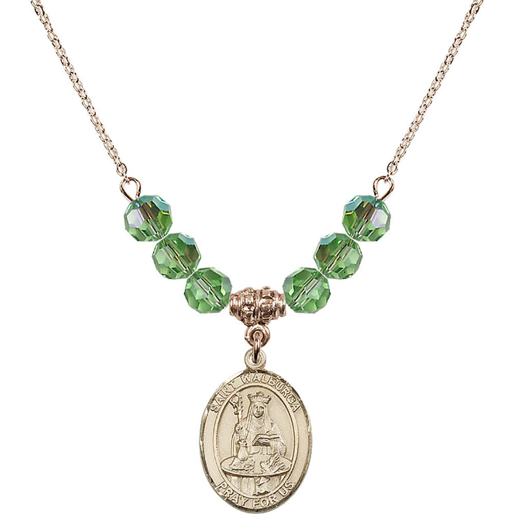 14kt Gold Filled Saint Walburga Birthstone Necklace with Peridot Beads - 8126