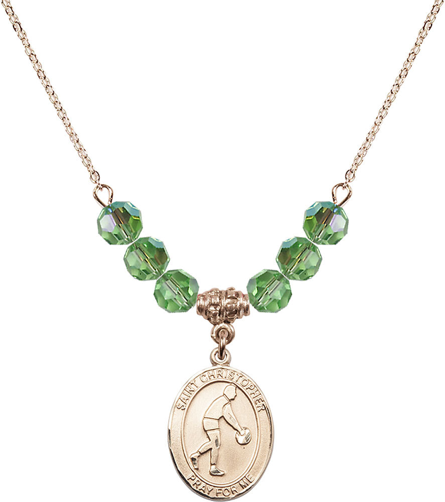 14kt Gold Filled Saint Christopher/Basketball Birthstone Necklace with Peridot Beads - 8153