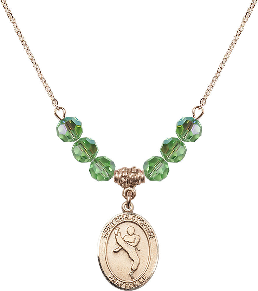 14kt Gold Filled Saint Christopher/Martial Arts Birthstone Necklace with Peridot Beads - 8158
