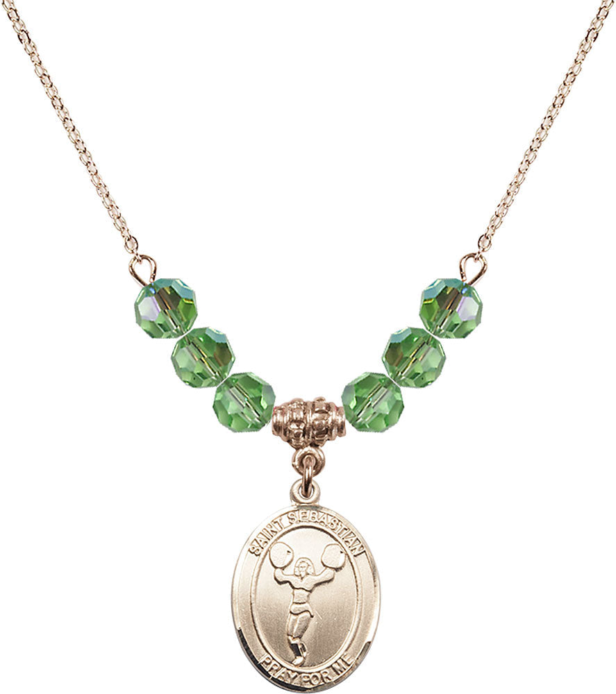 14kt Gold Filled Saint Sebastian/Cheerleading Birthstone Necklace with Peridot Beads - 8170
