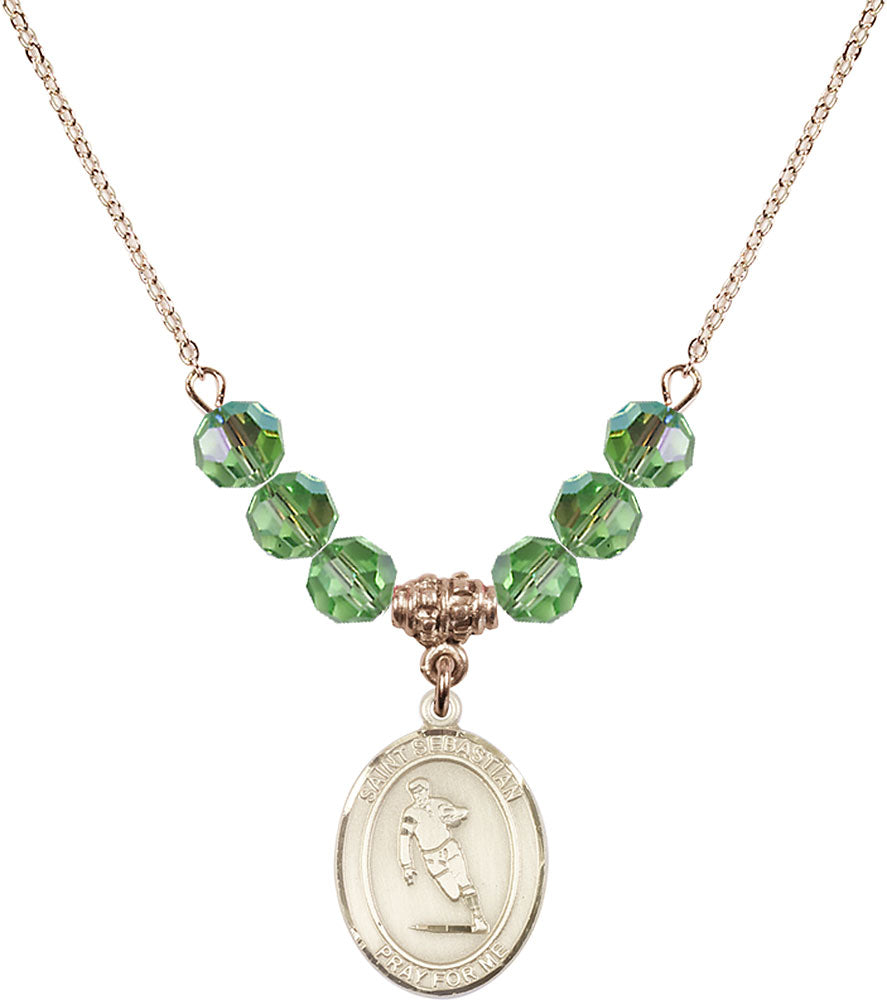 14kt Gold Filled Saint Sebastian / Rugby Birthstone Necklace with Peridot Beads - 8187