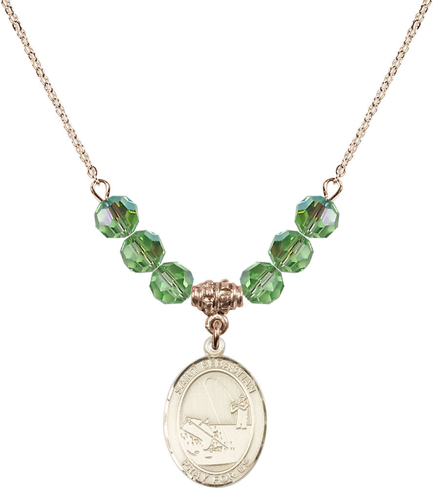 14kt Gold Filled Saint Sebastian / Fishing Birthstone Necklace with Peridot Beads - 8188