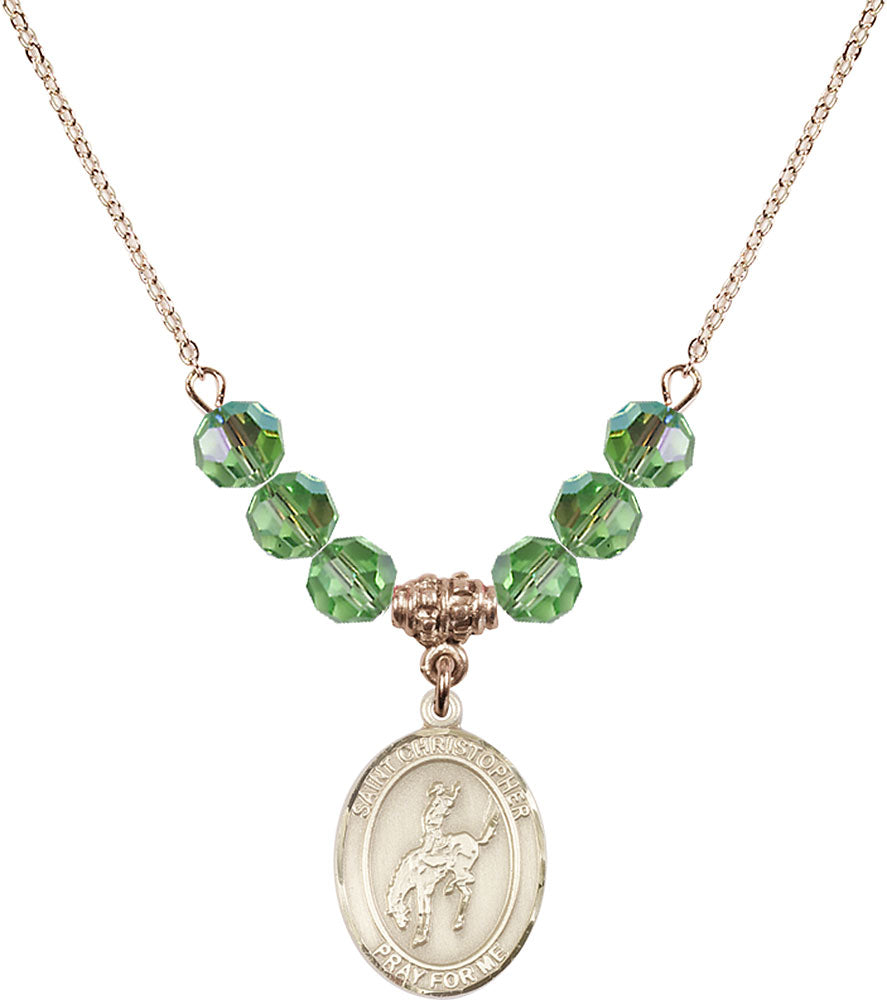 14kt Gold Filled Saint Christopher / Rodeo Birthstone Necklace with Peridot Beads - 8192