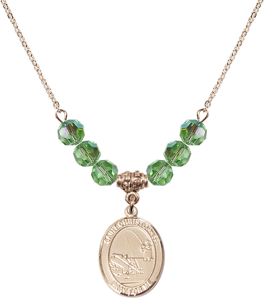 14kt Gold Filled Saint Christopher / Fishing Birthstone Necklace with Peridot Beads - 8196