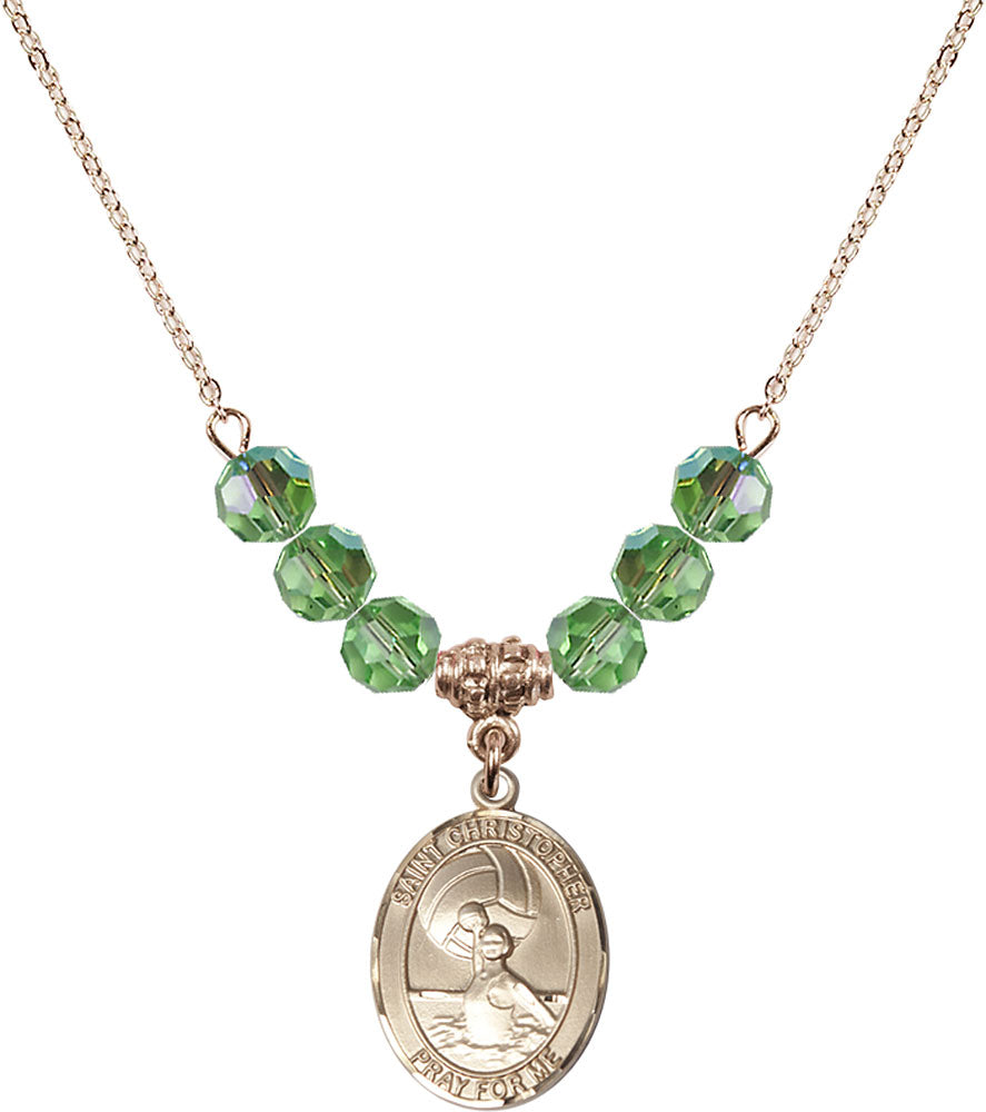 14kt Gold Filled Saint Christopher/Water Polo-Women Birthstone Necklace with Peridot Beads - 8199