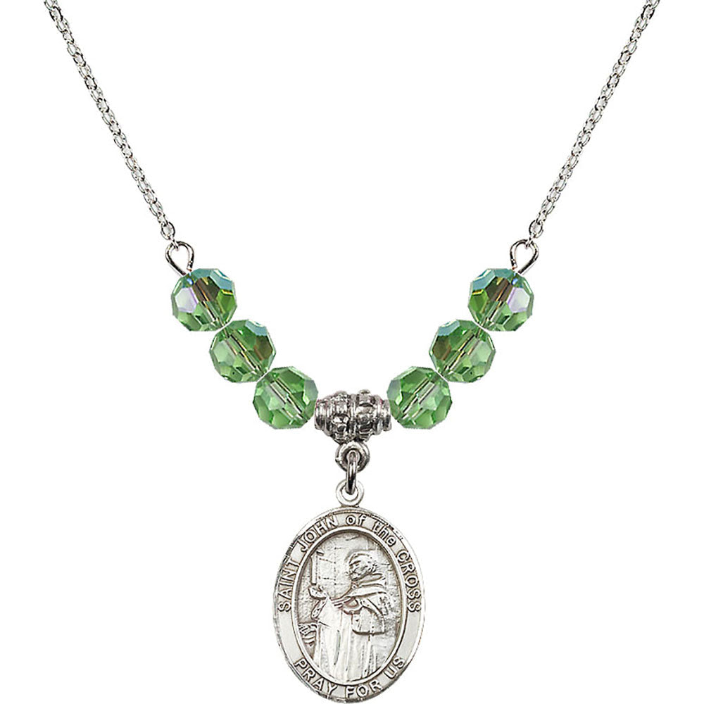 Sterling Silver Saint John of the Cross Birthstone Necklace with Peridot Beads - 8231