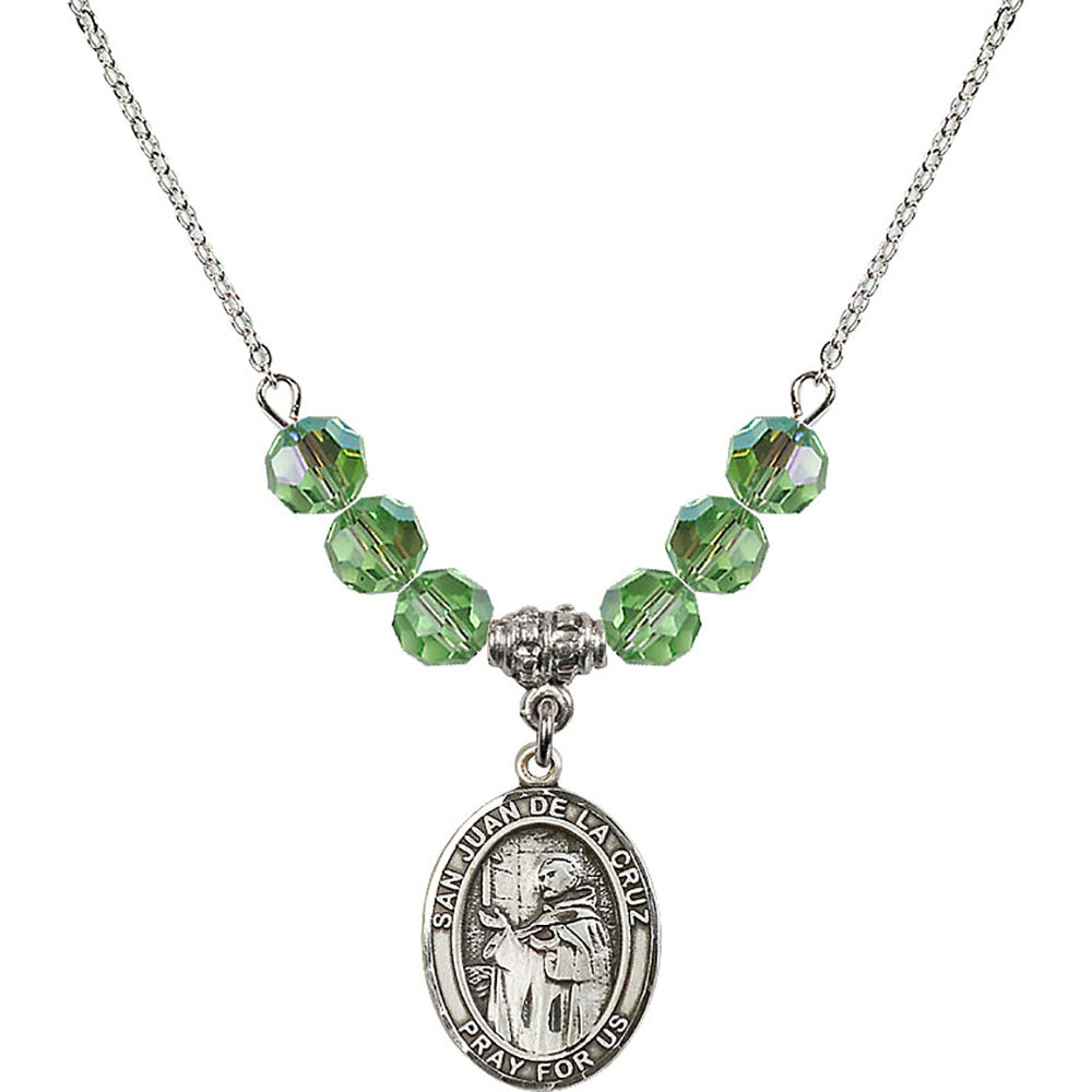 Sterling Silver San Juan de la Cruz Birthstone Necklace with Peridot Beads - 8232