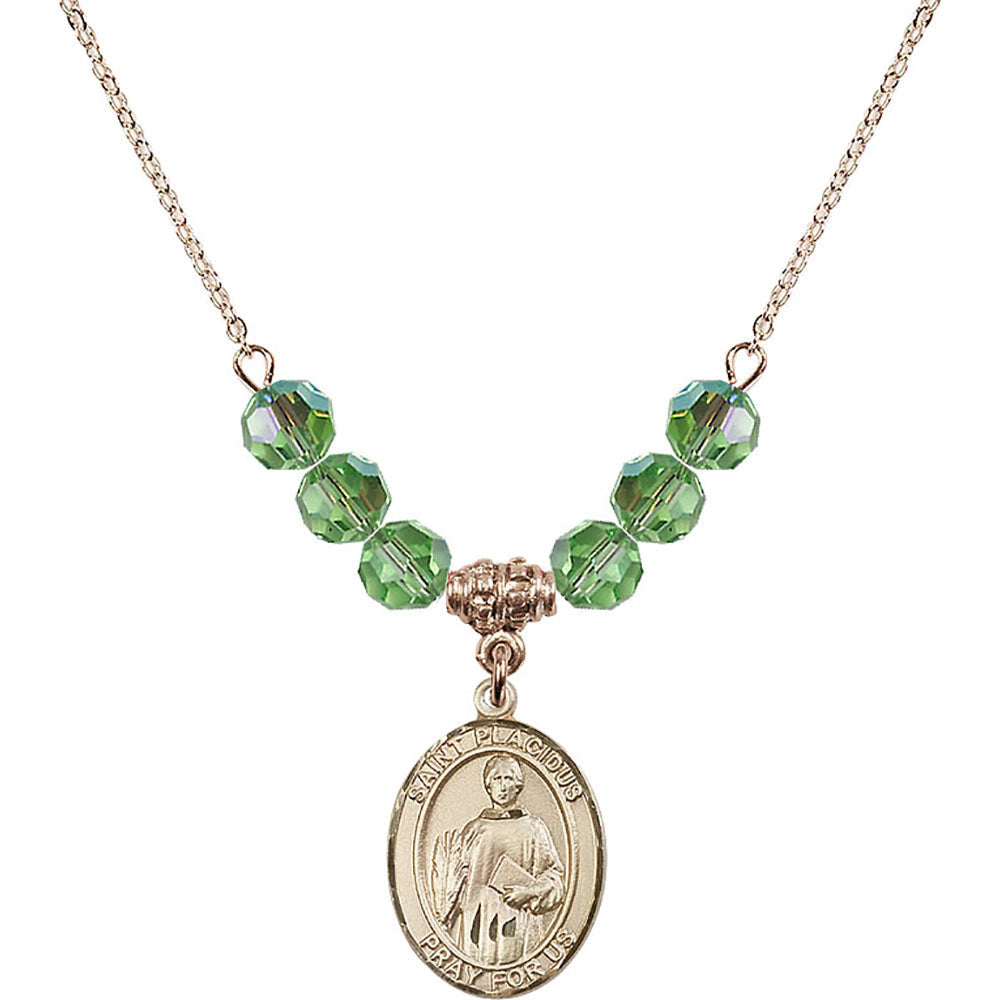 14kt Gold Filled Saint Placidus Birthstone Necklace with Peridot Beads - 8240