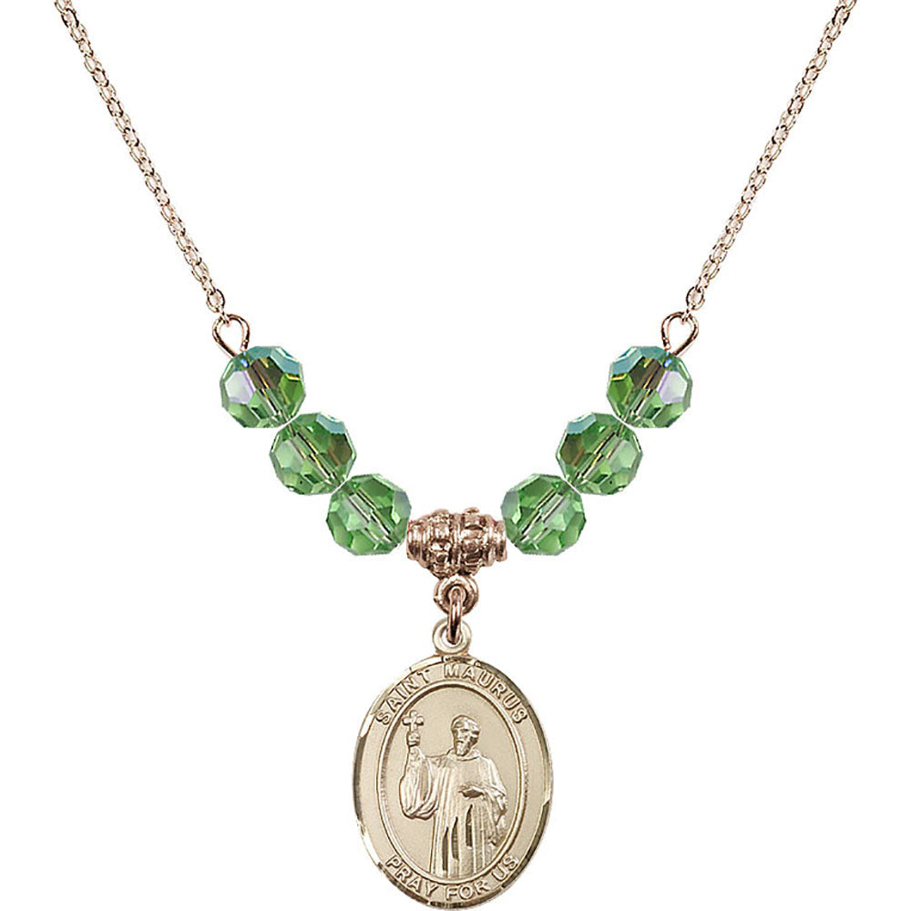 14kt Gold Filled Saint Maurus Birthstone Necklace with Peridot Beads - 8241