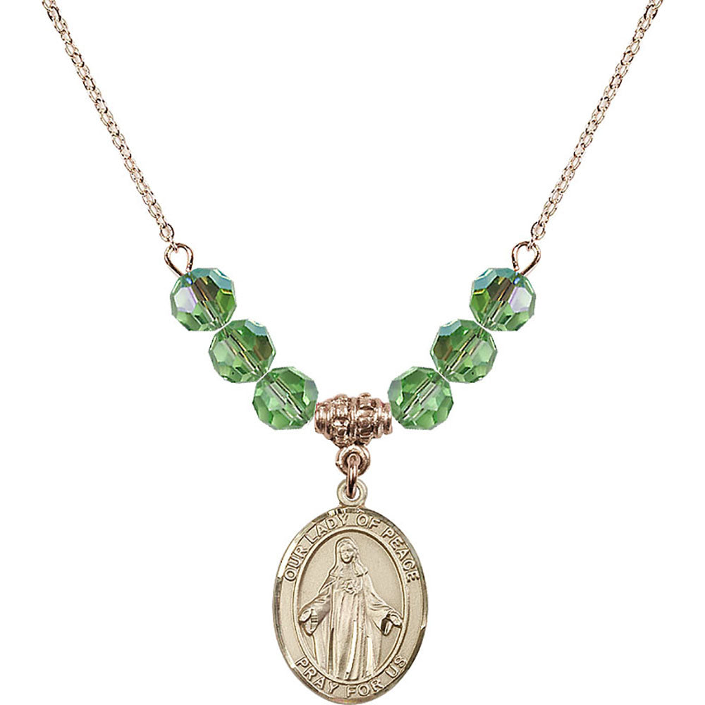 14kt Gold Filled Our Lady of Peace Birthstone Necklace with Peridot Beads - 8245