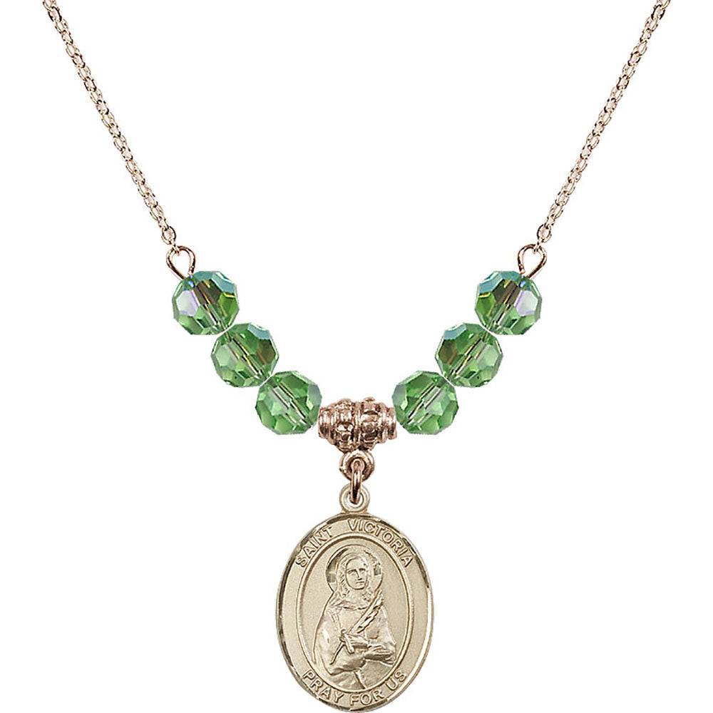 14kt Gold Filled Saint Victoria Birthstone Necklace with Peridot Beads - 8253