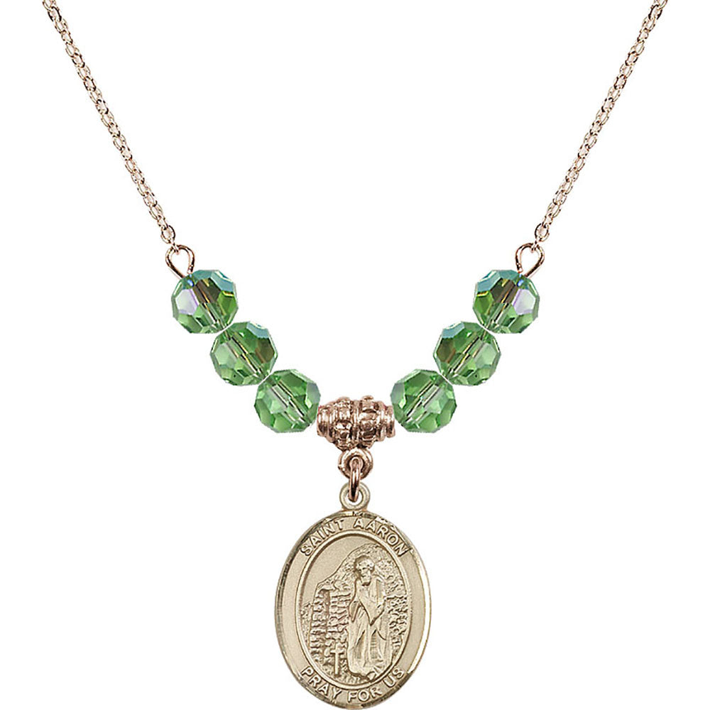 14kt Gold Filled Saint Aaron Birthstone Necklace with Peridot Beads - 8254