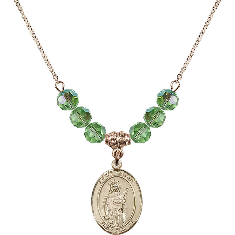 14kt Gold Filled Saint Grace Birthstone Necklace with Peridot Beads - 8255
