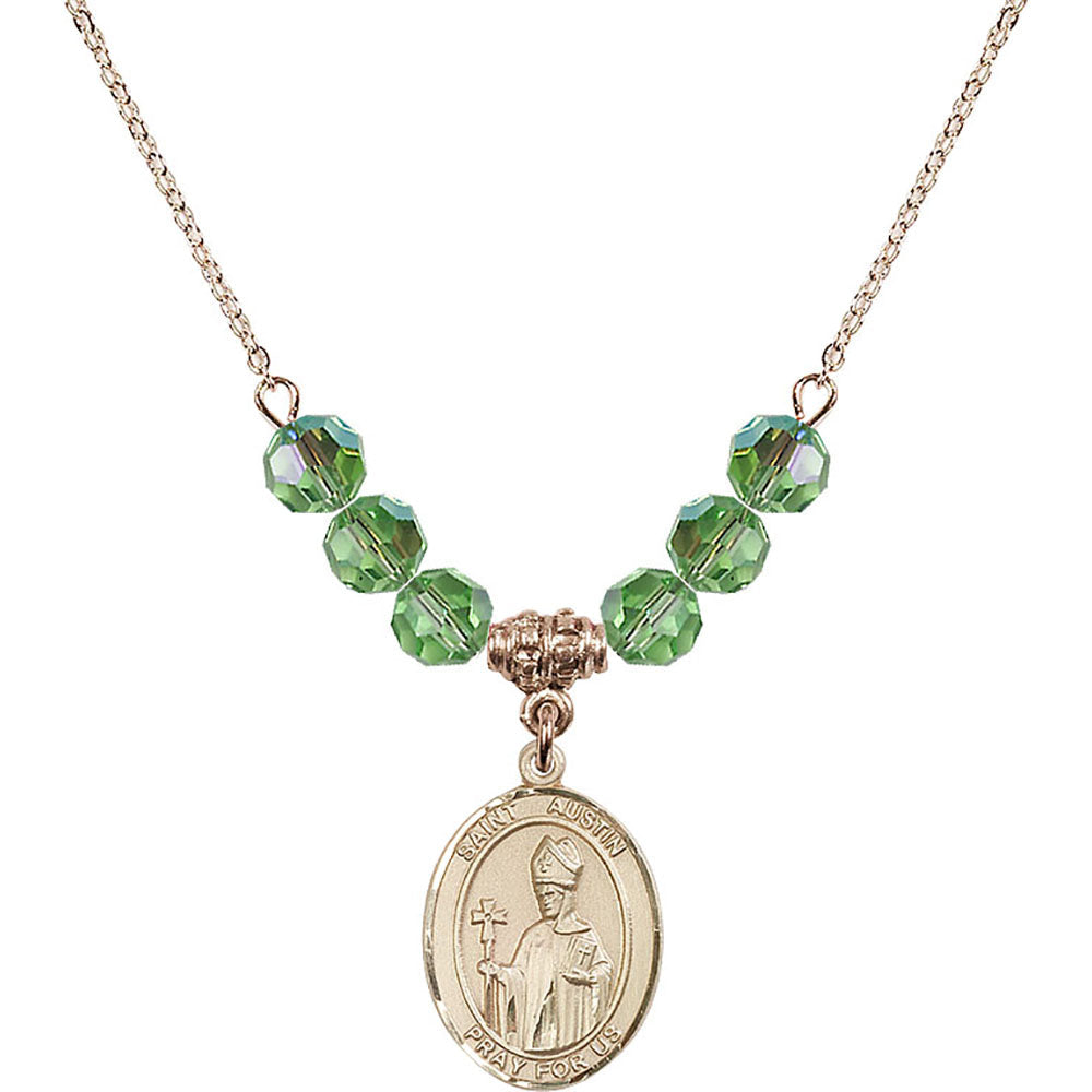 14kt Gold Filled Saint Austin Birthstone Necklace with Peridot Beads - 8256