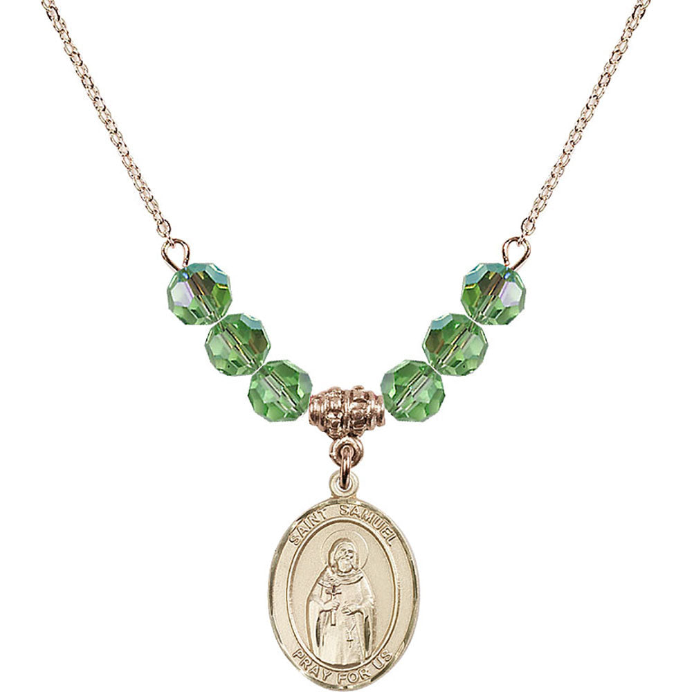 14kt Gold Filled Saint Samuel Birthstone Necklace with Peridot Beads - 8259