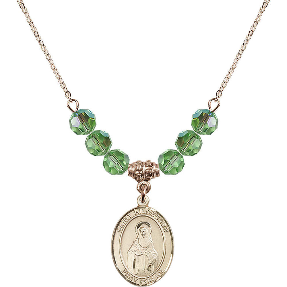 14kt Gold Filled Saint Hildegard von Bingen Birthstone Necklace with Peridot Beads - 8260