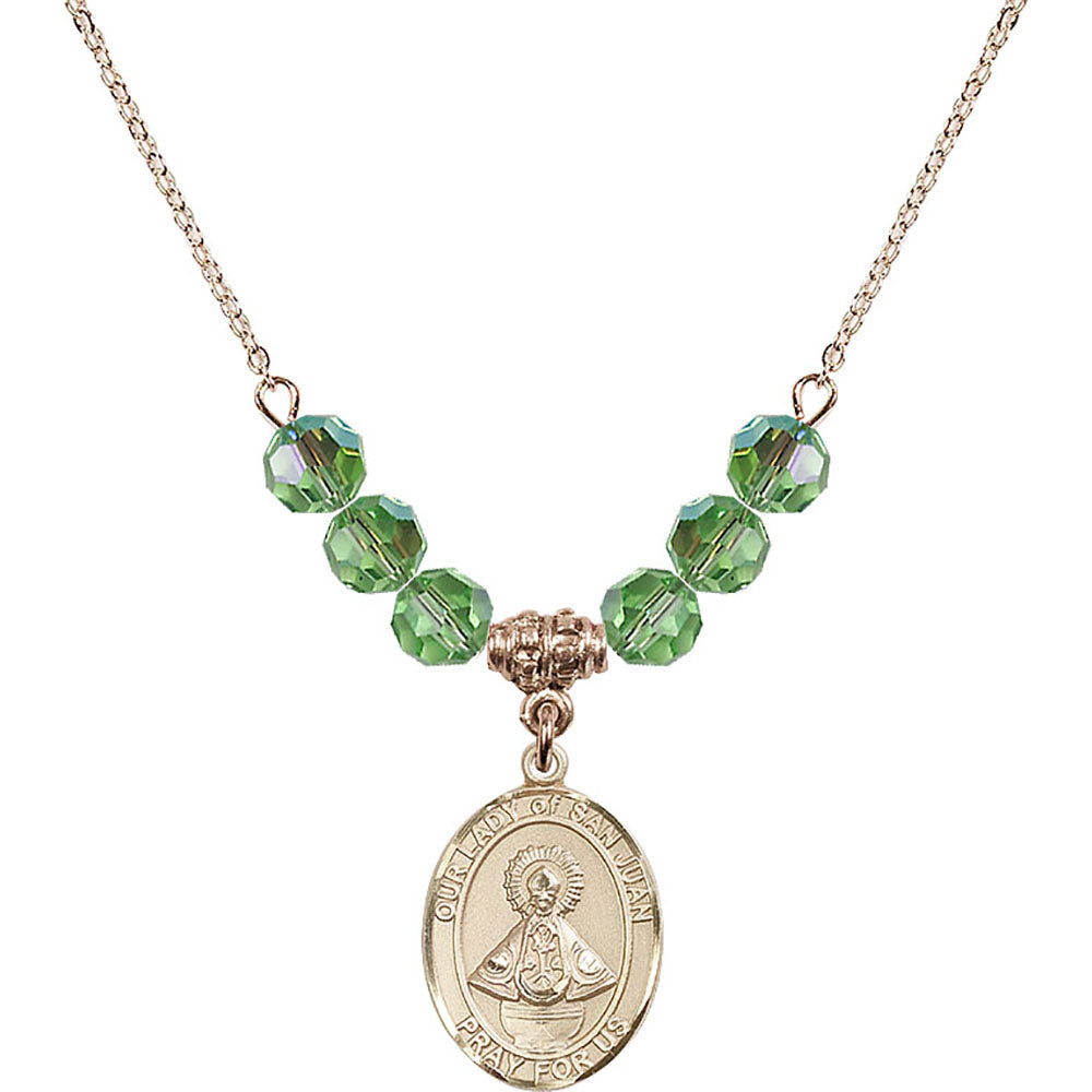 14kt Gold Filled Our Lady of San Juan Birthstone Necklace with Peridot Beads - 8263