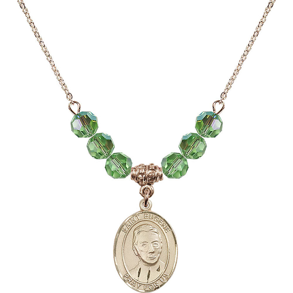 14kt Gold Filled Saint Eugene de Mazenod Birthstone Necklace with Peridot Beads - 8266