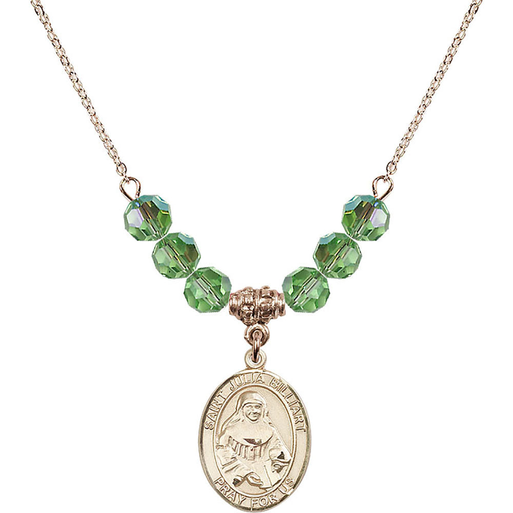 14kt Gold Filled Saint Julia Billiart Birthstone Necklace with Peridot Beads - 8267