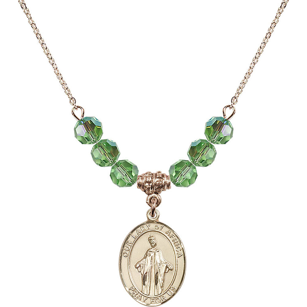14kt Gold Filled Our Lady of Africa Birthstone Necklace with Peridot Beads - 8269