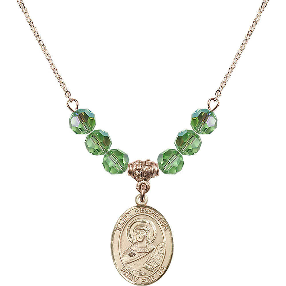 14kt Gold Filled Saint Perpetua Birthstone Necklace with Peridot Beads - 8272
