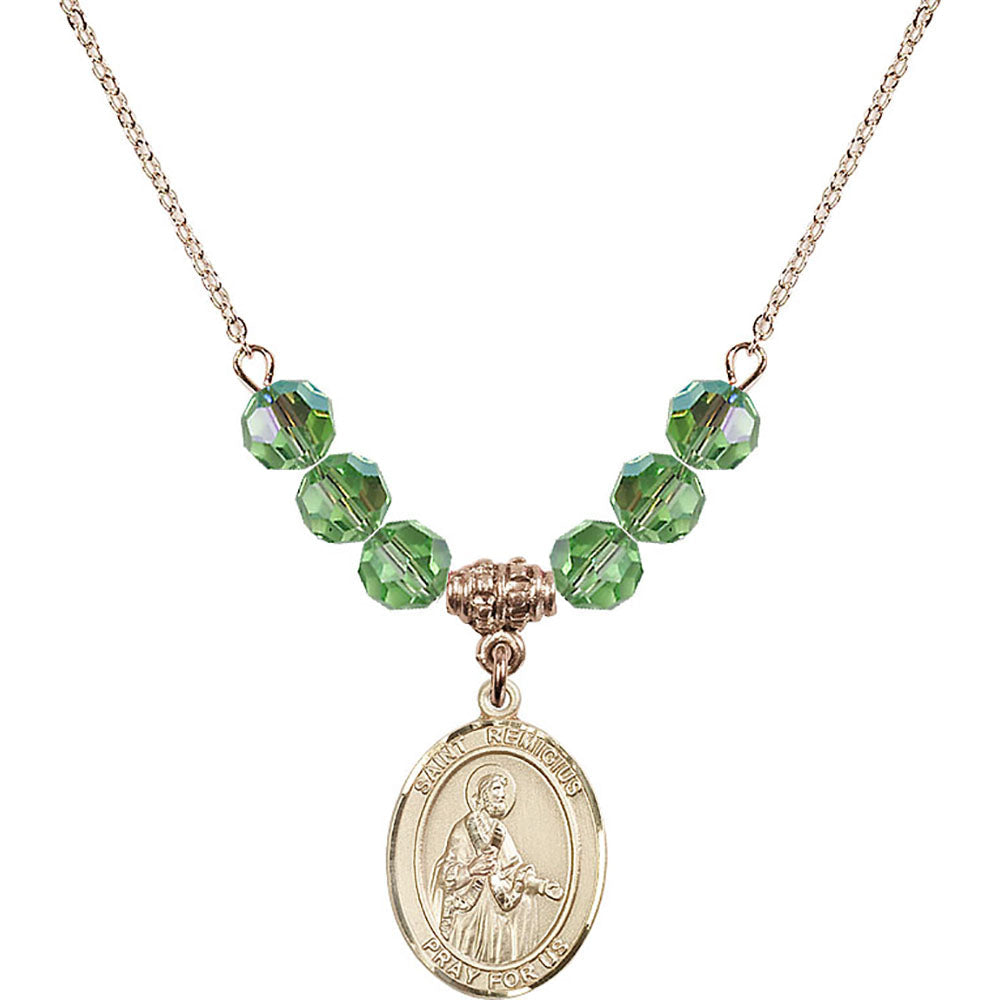 14kt Gold Filled Saint Remigius of Reims Birthstone Necklace with Peridot Beads - 8274